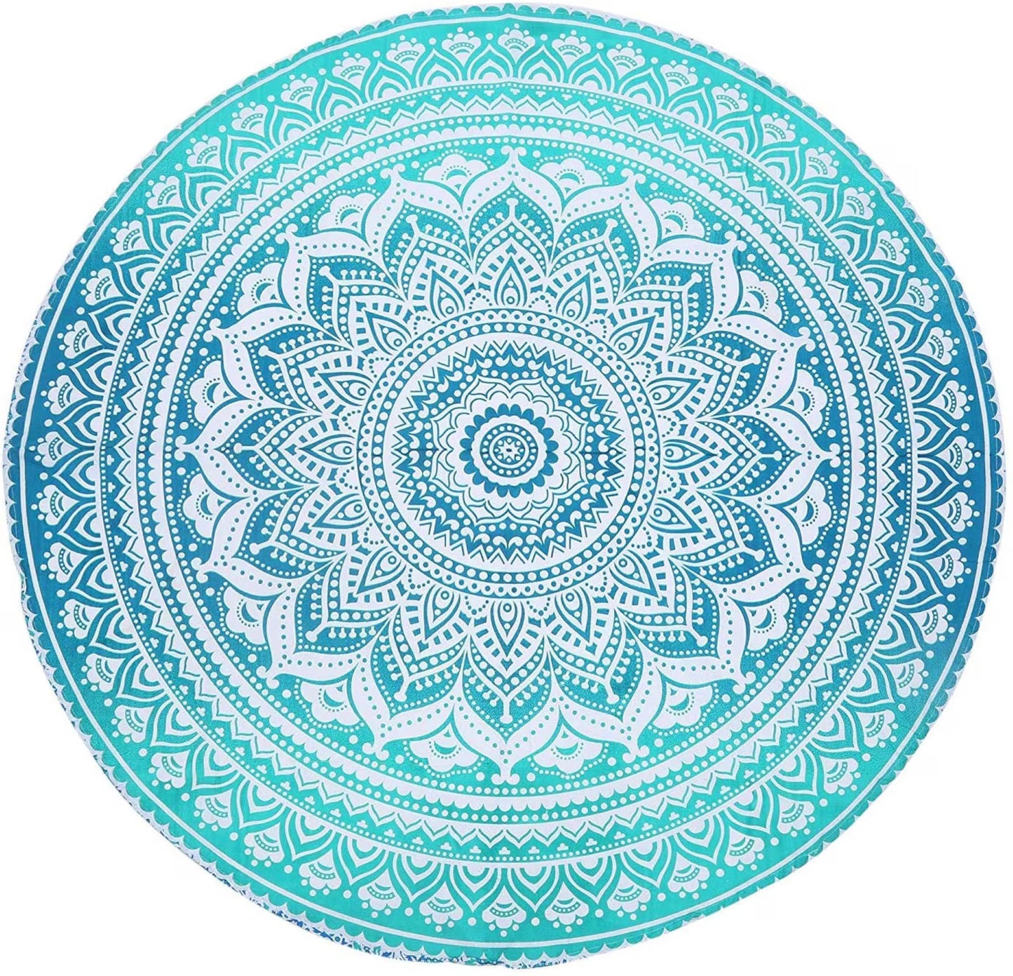 60” Turquoise Block Print Round Table Cover Turquoise Mandela