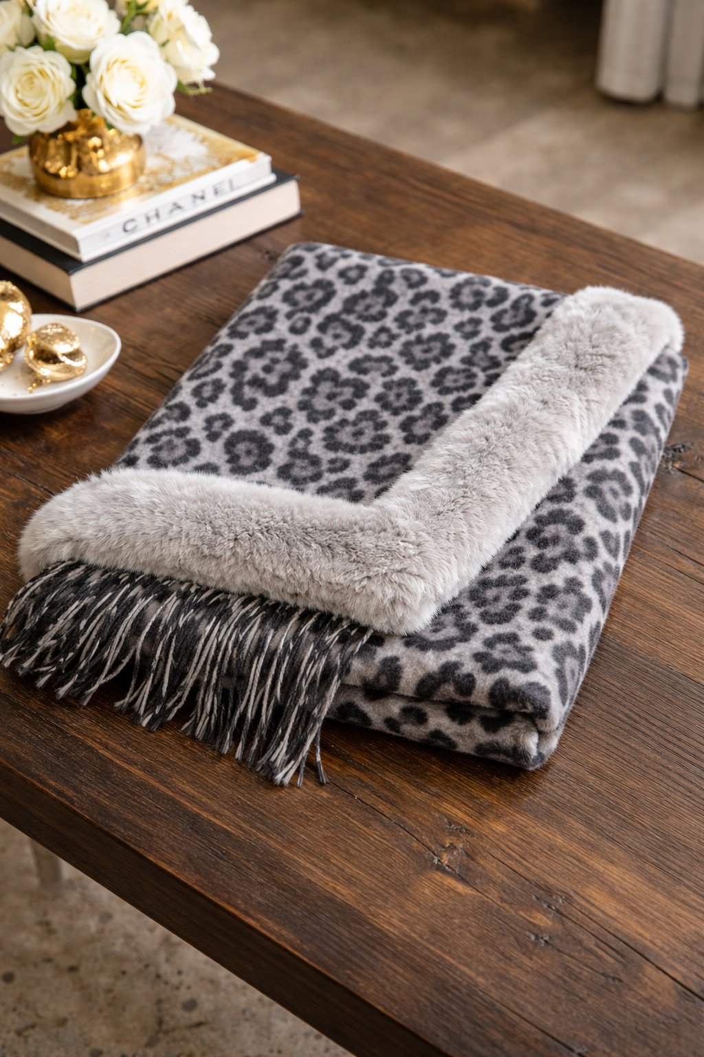 Aelina Fur-Trim Wool Shawl