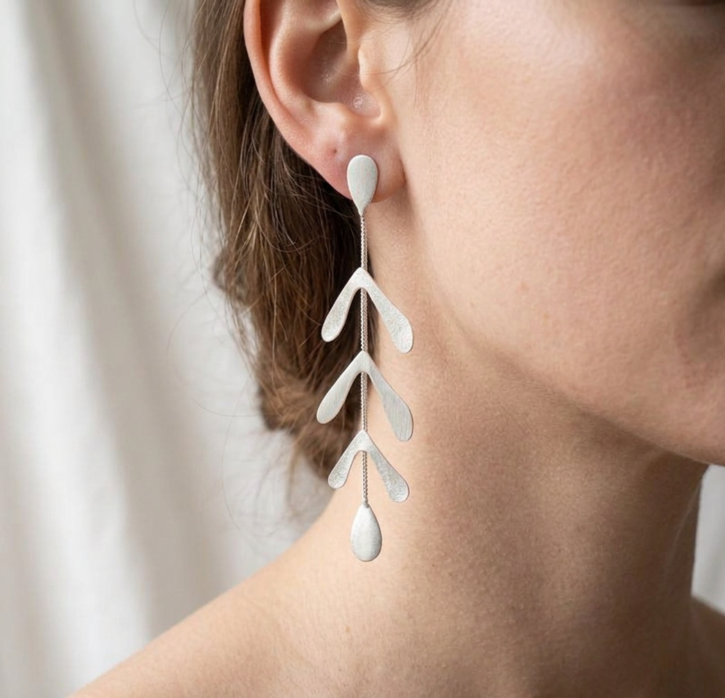 Veda Silver Leaf Earrings