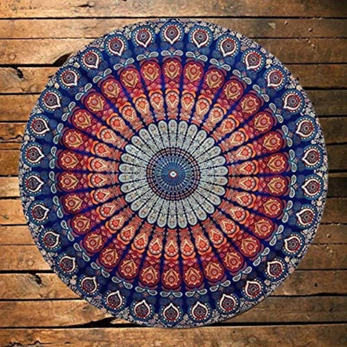 60” Red Block Print Round Table Cover Red Mandela