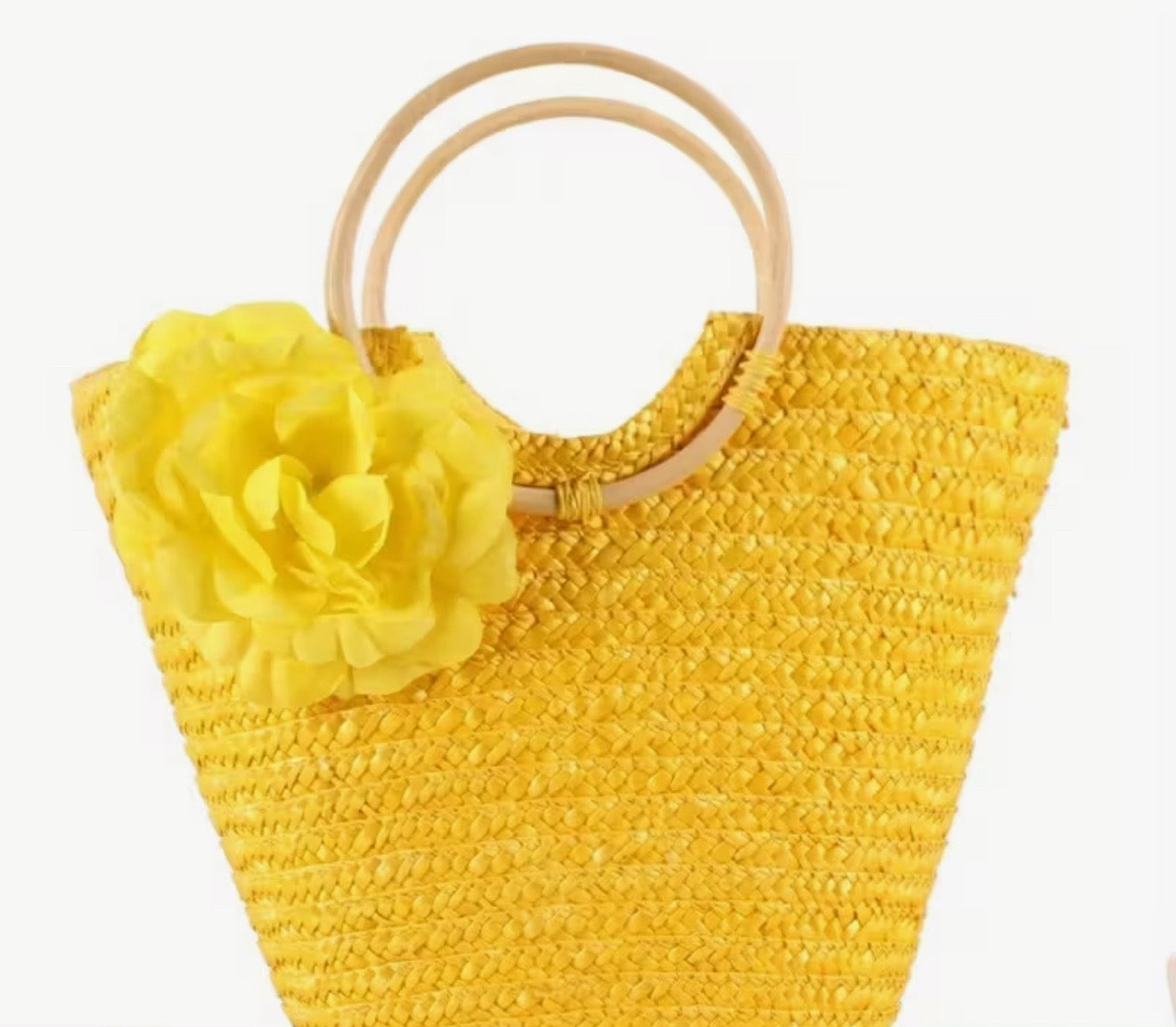 Yellow Floral Straw Beach Tote