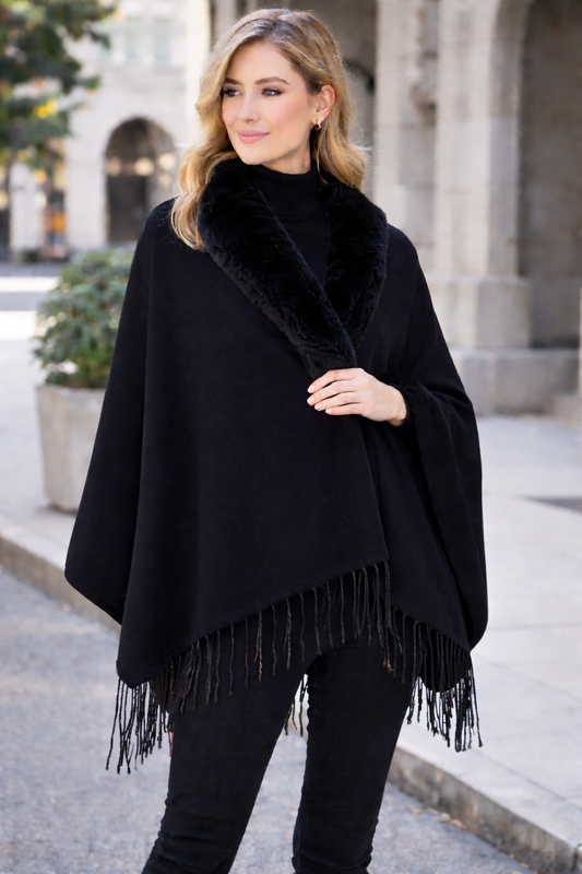 Isolde Wrap with Faux Fur Trim