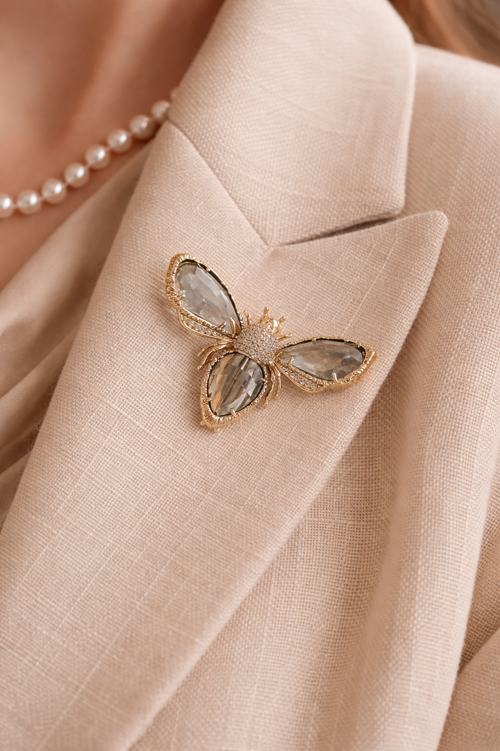 Golden Bee Crystal Brooch