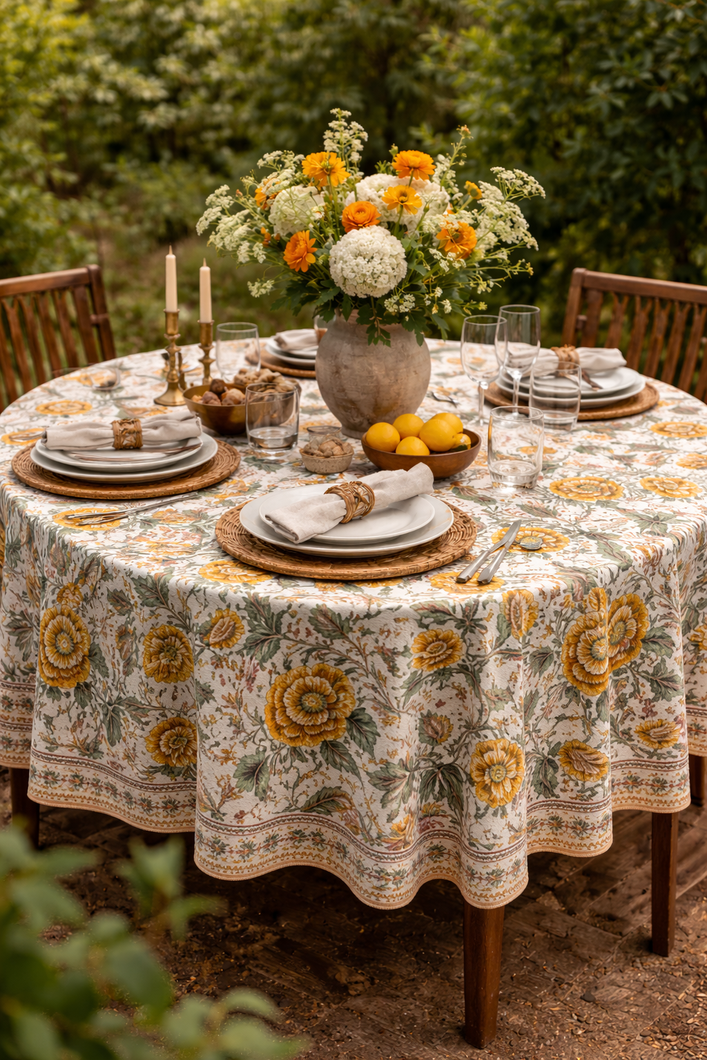 Surya Bloom Hand-Printed Tablecloth