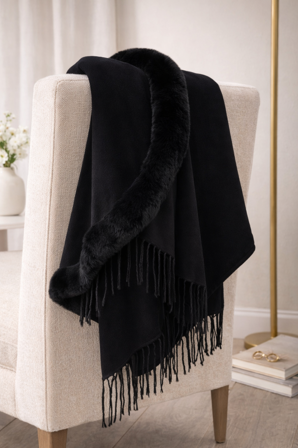 Isolde Wrap with Faux Fur Trim