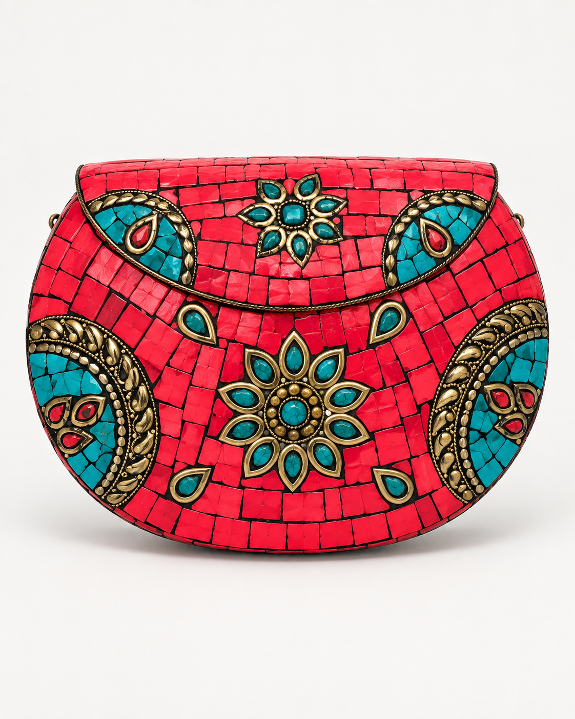 Coral Bloom Mosaic Clutch