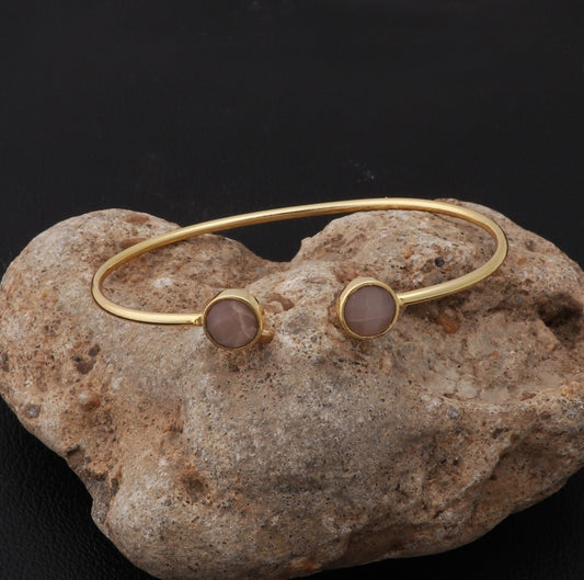 Peach Moonstone Adjustable Collet Setting Bangle