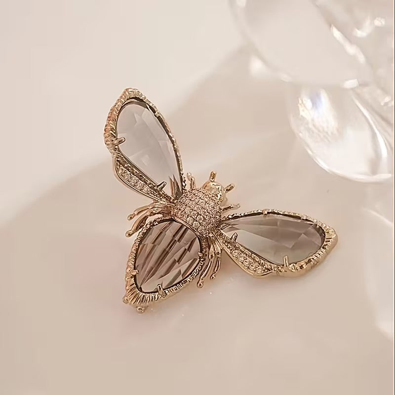 Golden Bee Crystal Brooch
