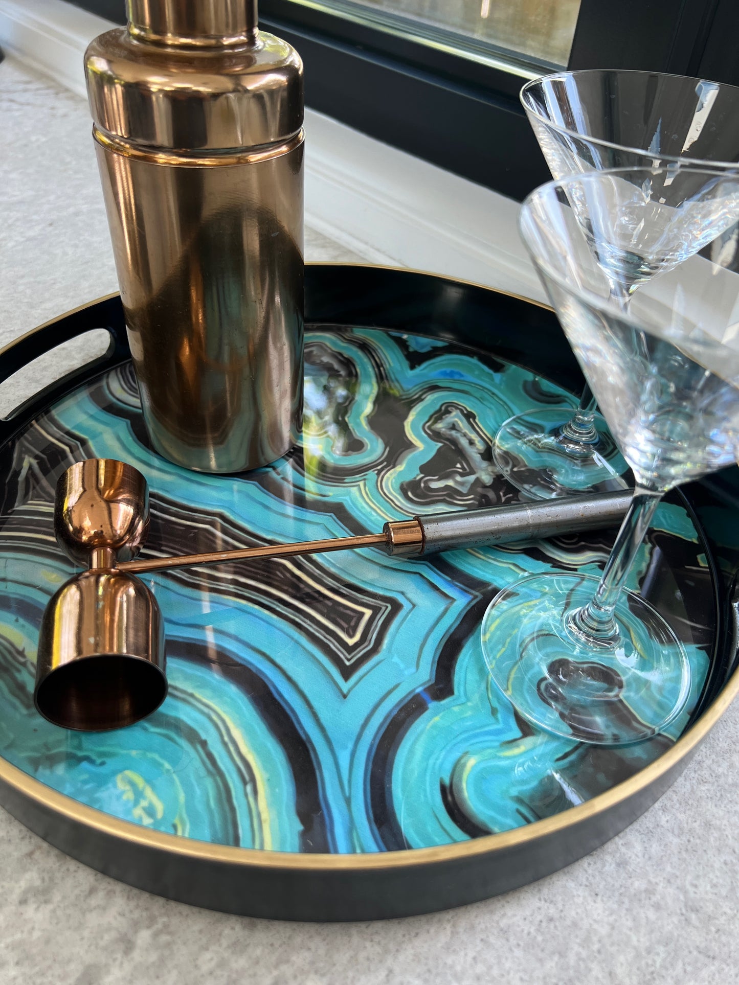 Aqua Mirage Marbled Accent Tray